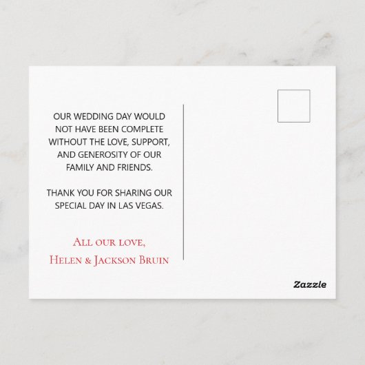 Elegant Las Vegas bruiloft dank u foto Briefkaart (Achterkant)