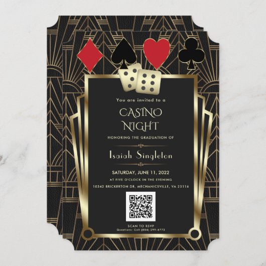 Elegant Las Vegas Casino Night Afstuderen Kaart (Voorkant / Achterkant)