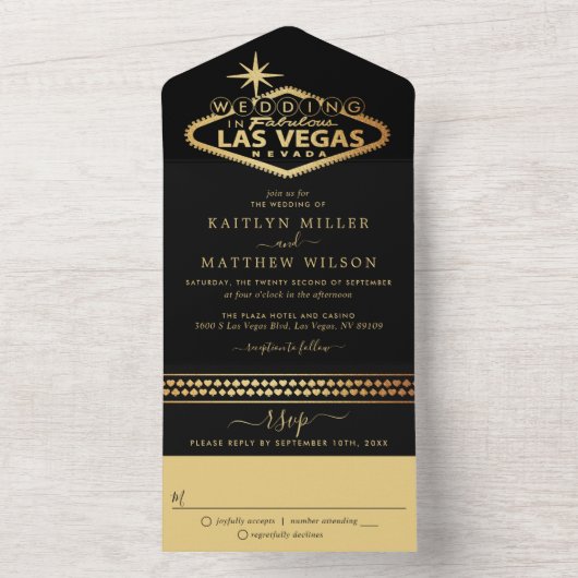 Elegant Las Vegas Destination Wedding All In One Uitnodiging (Binnen)