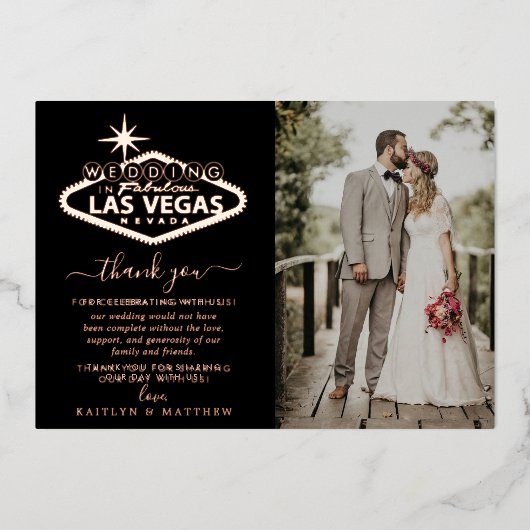 Elegant Las Vegas Destination Wedding Bedankt Folie Uitnodiging (Voorkant)