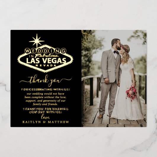 Elegant Las Vegas Destination Wedding Bedankt Folie Uitnodiging (Voorkant)