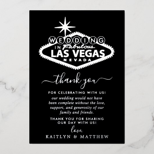 Elegant Las Vegas Destination Wedding Bedankt Folie Uitnodiging (Voorkant)