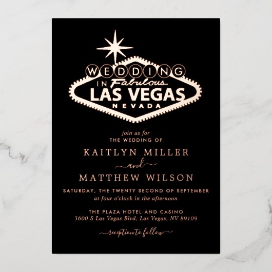 Elegant Las Vegas Destination Wedding Real Folie Uitnodiging (Voorkant)