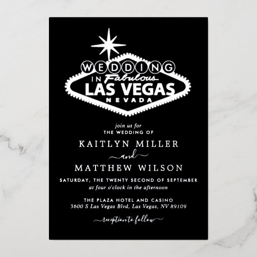 Elegant Las Vegas Destination Wedding Real Folie Uitnodiging (Voorkant)