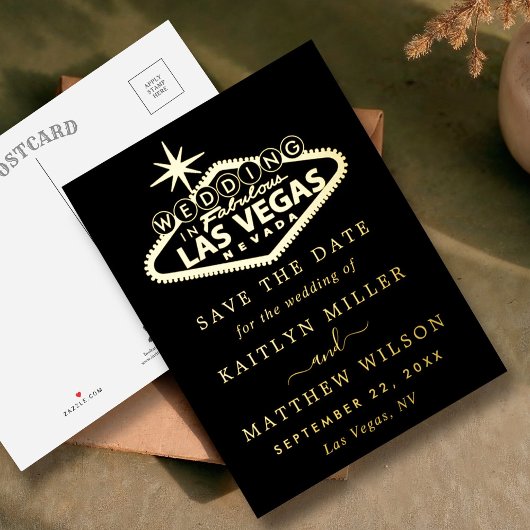 Elegant Las Vegas Wedding Save the Date Real Folie Uitnodiging Briefkaart