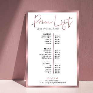 Elegant Lashes Salon Roze Goud Prijslijst Poster