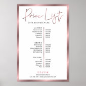 Elegant Lashes Salon Roze Gouden Prijslijst Poster (Voorkant)
