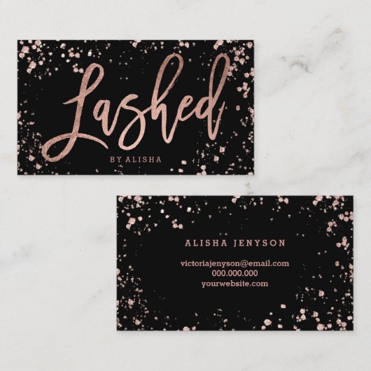 Elegant lashscript roos Gold confetti splatters Visitekaartje (Voorkant / Achterkant)