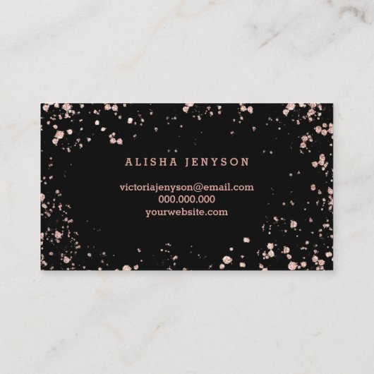 Elegant lashscript roos Gold confetti splatters Visitekaartje (Achterkant)