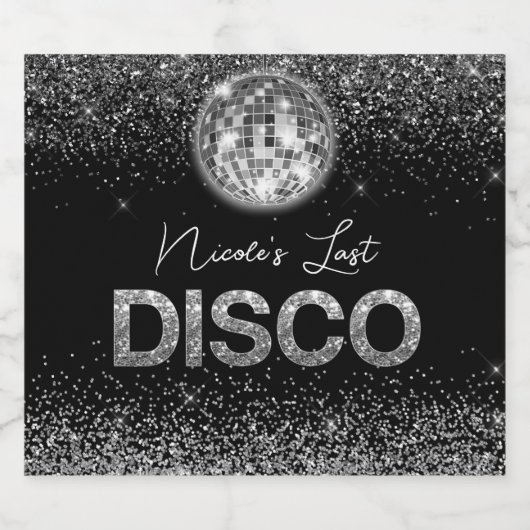 Elegant Last Disco Retro Bachelorette Custom Sparkling Wijnetiket (Enkel label)