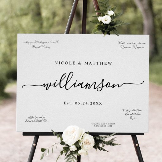 Elegant Last Name Sign Around Weddenschap Poster