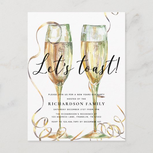 Elegant laten we toast op nieuwjaarsfeestbudget uitnodiging briefkaart (Voorkant)
