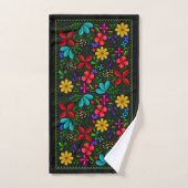 Elegant Latijns-Amerikaanse Folk Floral | Zwart Bad Handdoek (Handdoek)