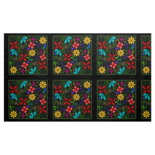 Elegant Latijns Folk Floral   Zwart Stof