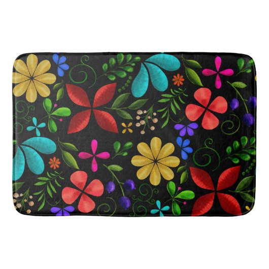 Elegant Latin American Folk Floral Black Badmat (Voorkant)