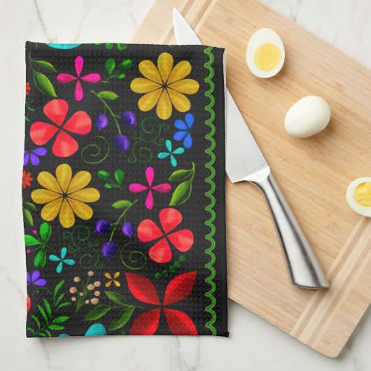 Elegant Latin American Folk Floral  Theedoek (Quarter Fold)
