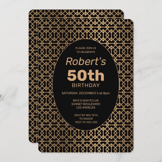 Elegant Lattice 50th Birthday Uitnodiging (Voorkant / Achterkant)