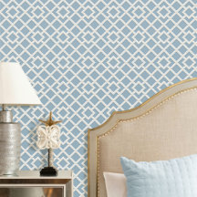 Elegant Lattice Geometrisch Patroon Blauw Off-wit