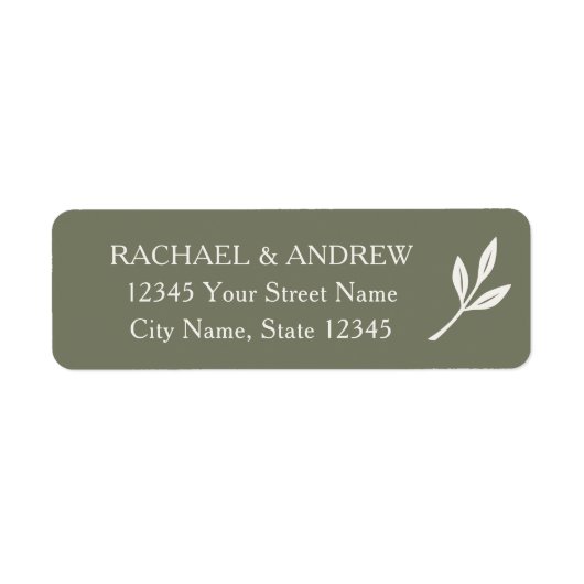 Elegant Laurel Blad Groen Bruiloft Retouradres Etiket (Voorkant)