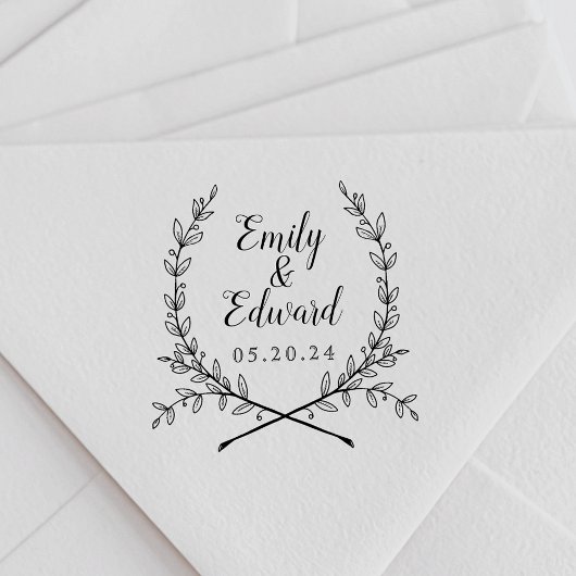 Elegant Laurel Couple Names Wedding Save the Date Rubberstempel