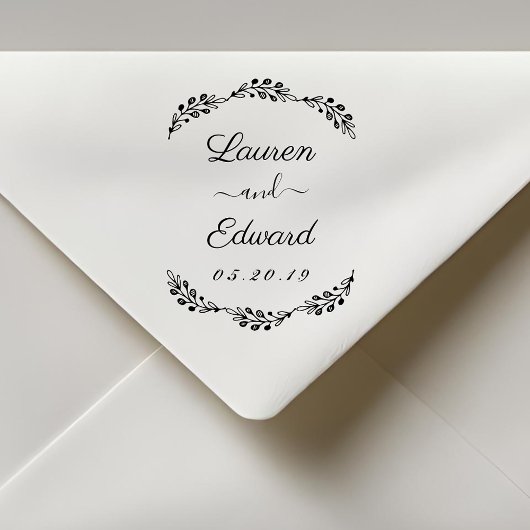 Elegant Laurel Couple Names Wedding Save the Date Zelfinktende Stempel