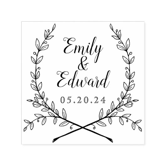 Elegant Laurel Couple Names Wedding Save the Date Zelfinktende Stempel (Design)