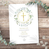 Elegant Laurel Garland Funeral Memorial Gold Cross Bedankkaart