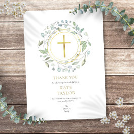 Elegant Laurel Garland Funeral Memorial Gold Cross Bedankkaart