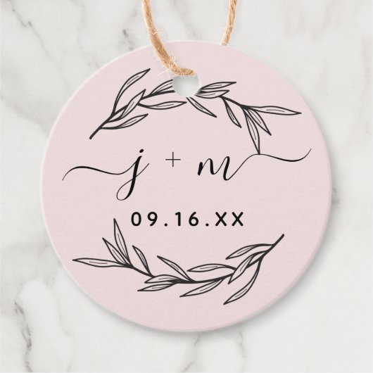 Elegant Laurel laat script Initialen bruiloft Bedankjes Labels (Voorkant)