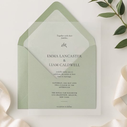 Elegant Laurel Leaf Minimalist Wedding Acryl Uitnodigingen
