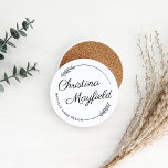 Elegant Laurel Leaves Persoonlijke Naam Business Zandsteen Onderzetter<br><div class="desc">Stijlvol ontwerp van onderzetter met aangepaste ronde stenen voor een kleine bedrijfseigenaar biedt uw voornaam en achternaam in een modern kalligrafiekscript dat is opgezet door een ronde draai met roestrijke bladzijden. Pas de gekromde tekst aan met een bedrijfsnaam of een andere voorkeursformulering. De zwarte en witte kleuren kunnen worden gewijzigd....</div>