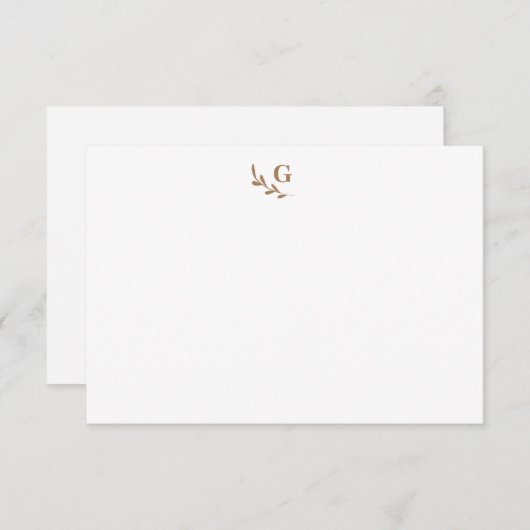 Elegant Laurel Monogram Mocha Brown Chic Flat Notitiekaartje (Voorkant / Achterkant)