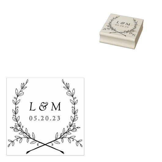 Elegant Laurel Monogram Wedding Save the Date Rubberstempel (Gestempeld)