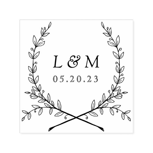 Elegant Laurel Monogram Wedding Save the Date Zelfinktende Stempel (Design)