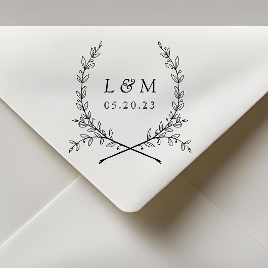 Elegant Laurel Monogram Wedding Save the Date Zelfinktende Stempel