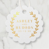 Elegant Laurel Wreath Bruiloft Monogram Bedankjes Labels (Voorkant)