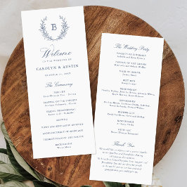 Elegant Laurel Wreath Crest Monogram Wedding Programmakaart