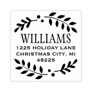 Elegant Laurel Wreath Holiday Return Address Rubberstempel