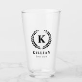 Elegant Laurel Wreath Monogram Beste Man Glas (Voorkant)