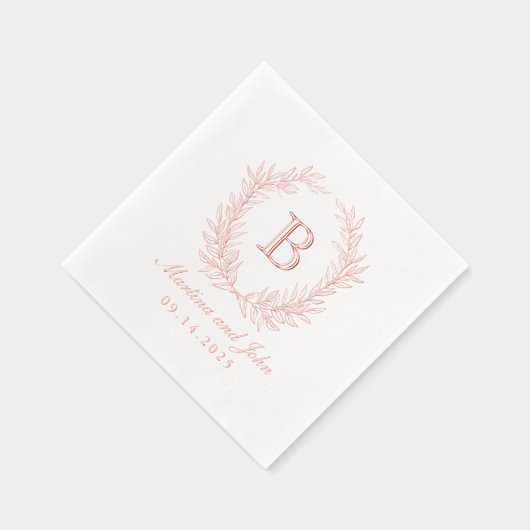 Elegant Laurel Wreath Monogram Bruiloft Folie Servetten (Rechts)