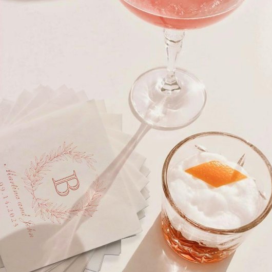 Elegant Laurel Wreath Monogram Bruiloft Folie Servetten