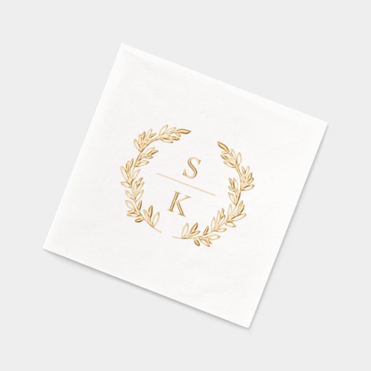 Elegant Laurel Wreath Monogram Bruiloft Folie Servetten (Links)
