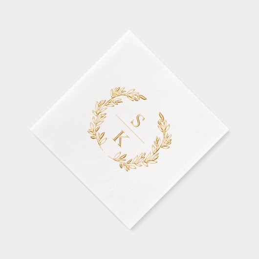 Elegant Laurel Wreath Monogram Bruiloft Folie Servetten (Rechts)