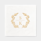 Elegant Laurel Wreath Monogram Bruiloft Folie Servetten (Voorkant)