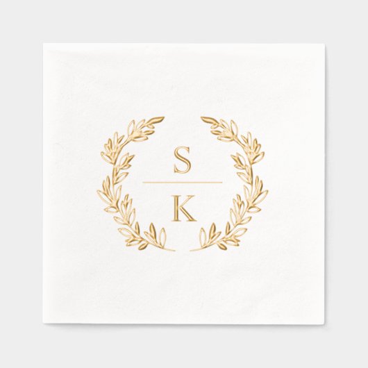Elegant Laurel Wreath Monogram Bruiloft Folie Servetten (Voorkant)