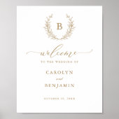 Elegant Laurel Wreath Monogram Crest Welkomstbord Poster (Voorkant)