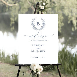 Elegant Laurel Wreath Monogram Crest Welkomstbord Poster