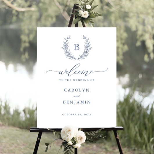 Elegant Laurel Wreath Monogram Crest Welkomstbord Poster