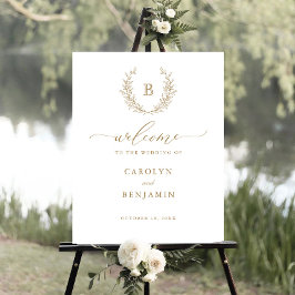 Elegant Laurel Wreath Monogram Crest Welkomstbord Poster