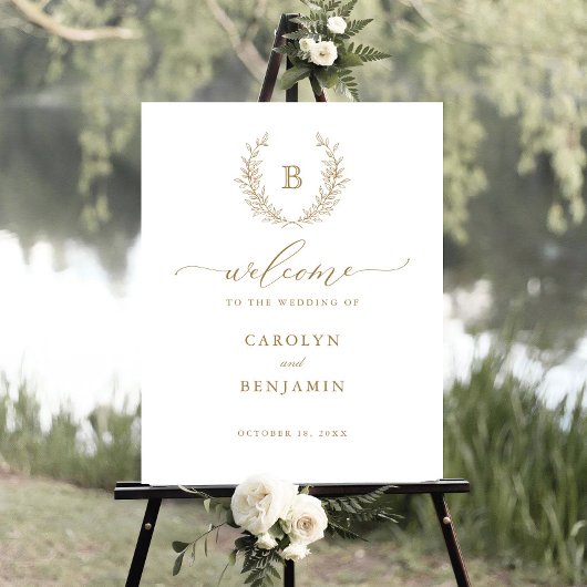 Elegant Laurel Wreath Monogram Crest Welkomstbord Poster